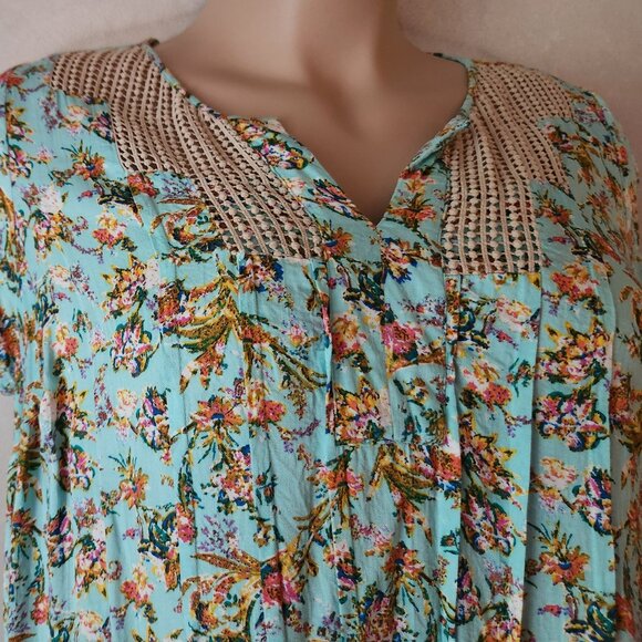 Daniel Rainn blouse sz 1X blue floral lace EUC - Picture 3 of 4